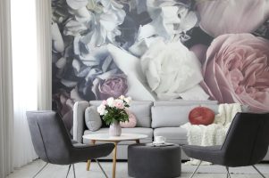 Modern living room interior with comfortable sofa and armchairs